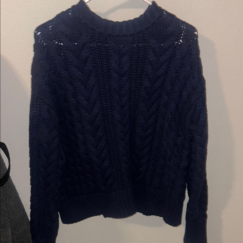 La Hearts Blue Cowl Neck Sweater with Knitted Texture and Long Sleeves